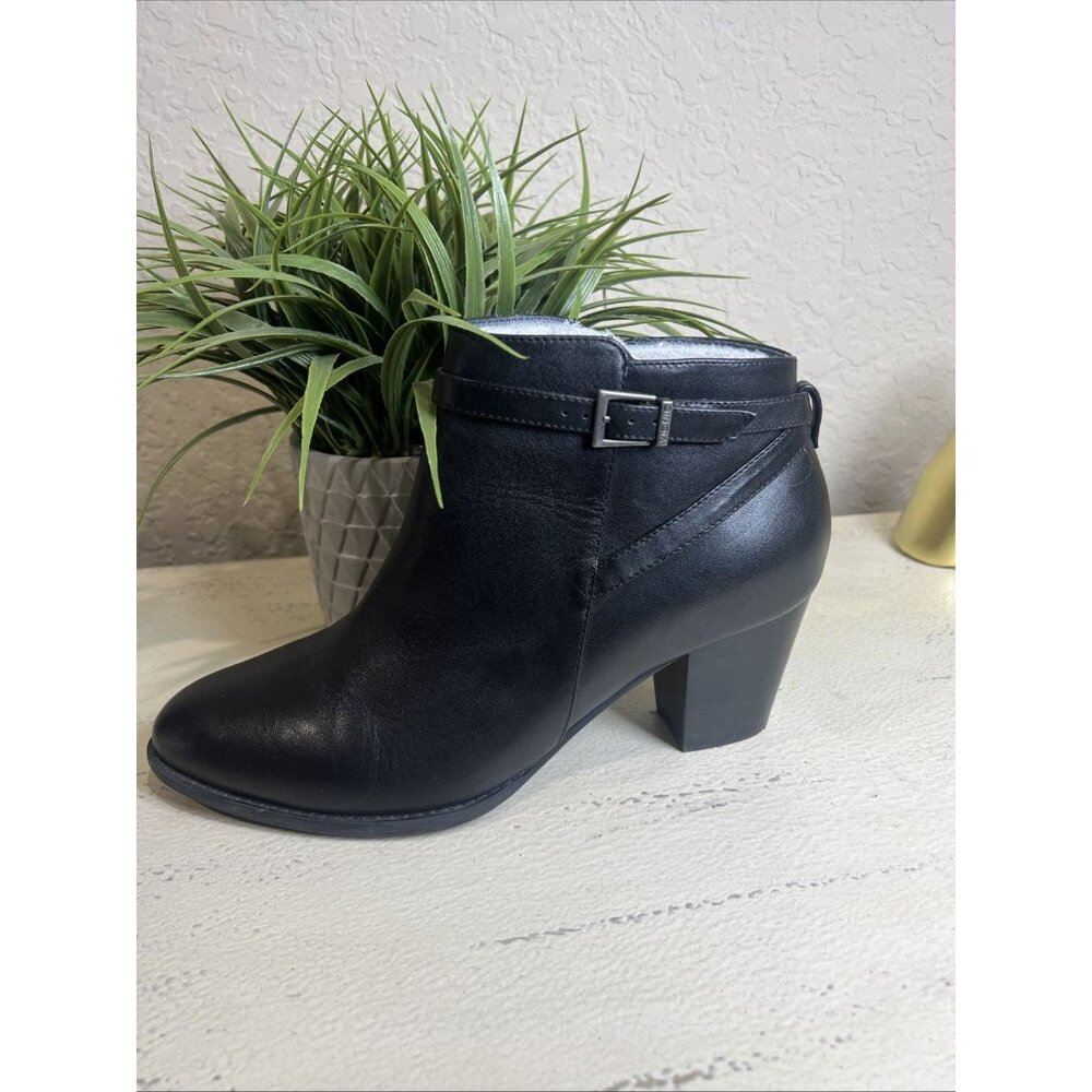 VIONIC Black Leather Zip Bootie Wood Stack Heel Size 11 - Picture 8 of 14